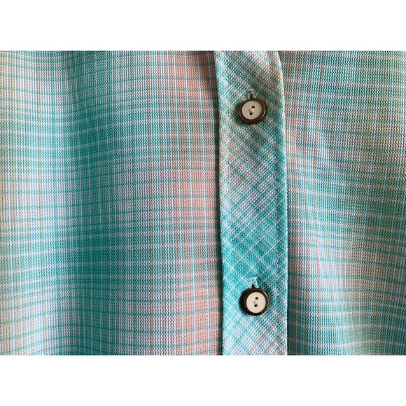 Vintage 70s Pastel Plaid Chore Shirt | Aqua Pink | Lightweight Poly Jacket | M/L - Picture 3 of 5